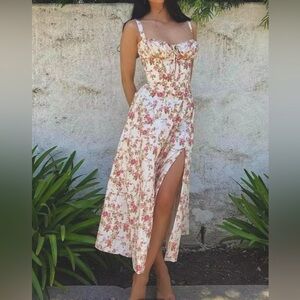 Cottagecore Floral Maxi Dress with Slit - Size Small